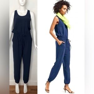 BOHO CABI FRENCH NAVY BLUE FLUID FIT DRAWSTRING WAIST SLEEVELESS JUMPSUIT SMALL